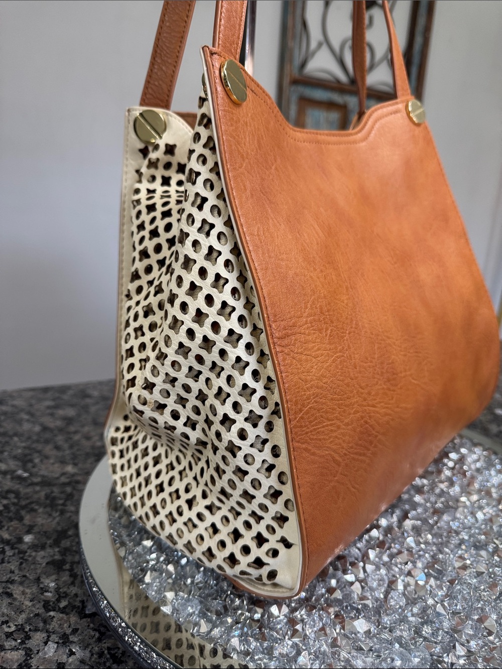 Big Buddha Tan & Cream Laser-Cut Shoulder Bag - Picture 2 of 12